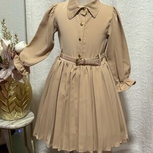 Elegant Tan Kids Dress with Belt
